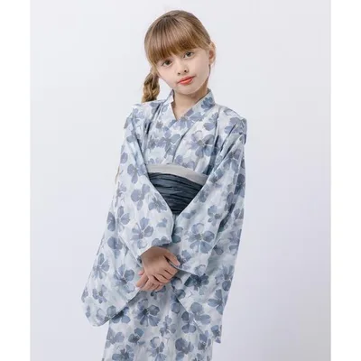 浴衣 「被るだけ簡単&アレンジ自在」ニュアンスフラワーワンピ浴衣(翠華)+兵児帯2点セット キッズ 子供 女の子