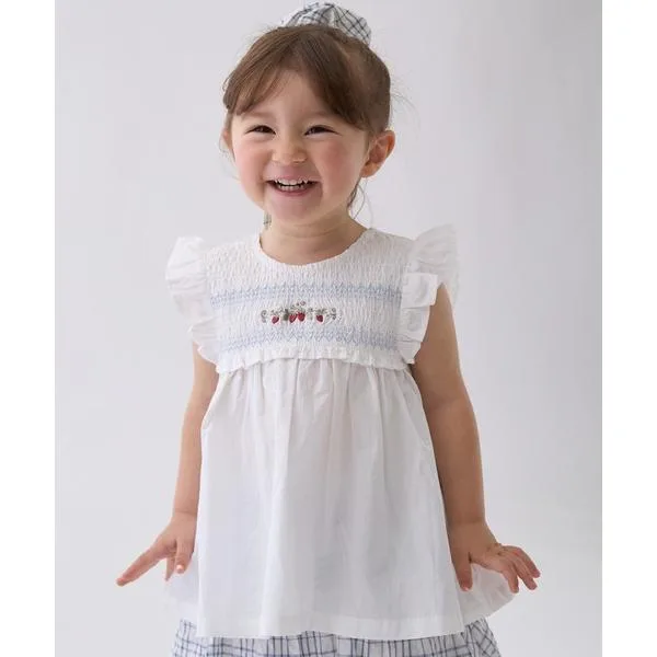 ブラウス シャツ 「リンク」いちご刺しゅうシャーリングチュニック キッズ 子供服 女の子