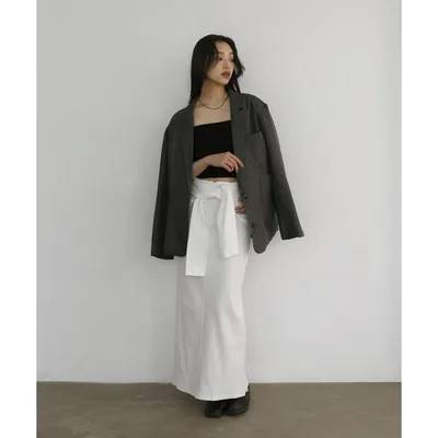 スカート 腰巻風カットリブタイトスカート