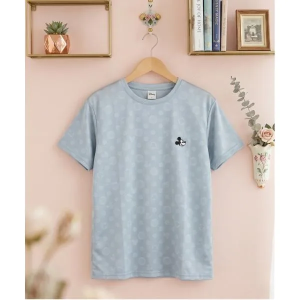 tシャツ 半袖 速乾 「DISNEY/ディズニー」胸ワンポイントキャラクター総柄DRYメッシュ半袖Tシャツ(吸水速乾) レディース