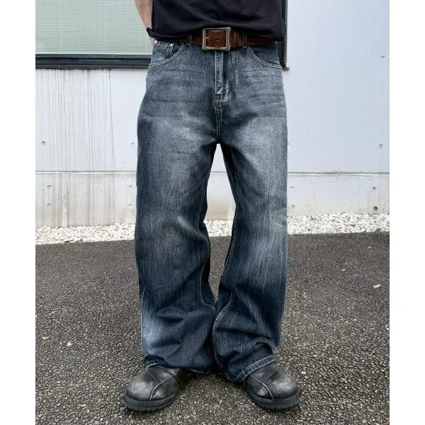 ワイドパンツ ジーンズ 「Chikashitsu +」washed slim denim pants / 「チカシツプラス」ウォッシュスリムデニムパンツ「着用動画あり」 メンズ レディース
