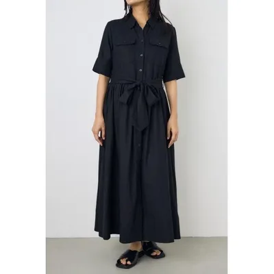 ワンピース 半袖 「身長/骨格別着用画像あり」リネンベルテッドフレアボタンワンピース 夏服 春服 秋服 半袖 シャツワンピ