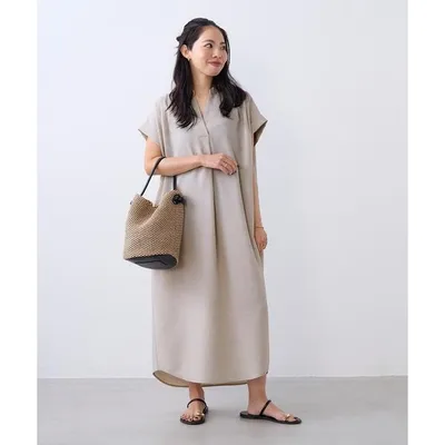 ワンピース 半袖 タックショルダーワンピース「2サイズ展開」