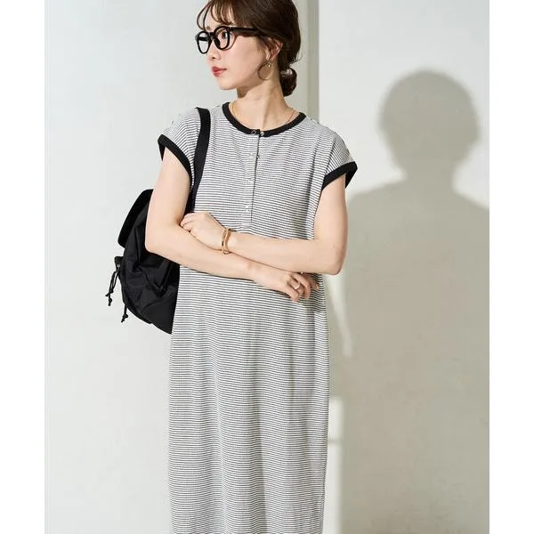 ワンピース 夏 限定展開 ヘンリー ボタン フレンチ スリーブ ワンピース