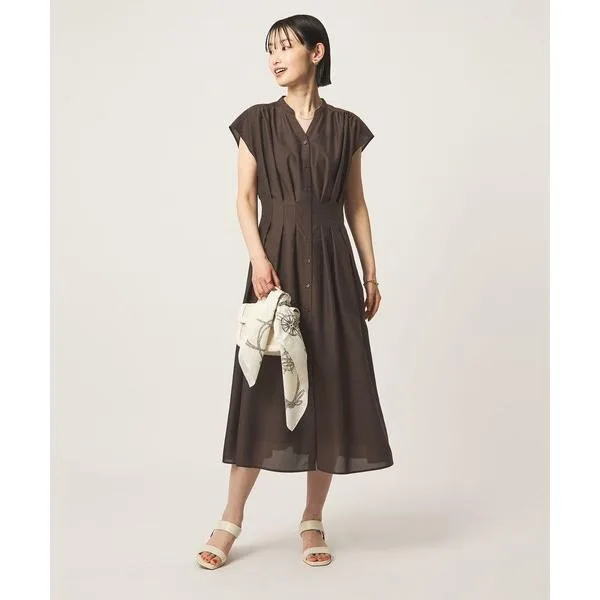 ชุดเดรส ชุดเดรสแขนบานฝรั่งเศส Sheer Tuck Flare