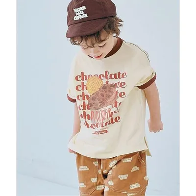 tシャツ 「再入荷」いろんなアイスちょーだいグラフィックリンガー半袖Tシャツ キッズ 子供服 男の子 女の子
