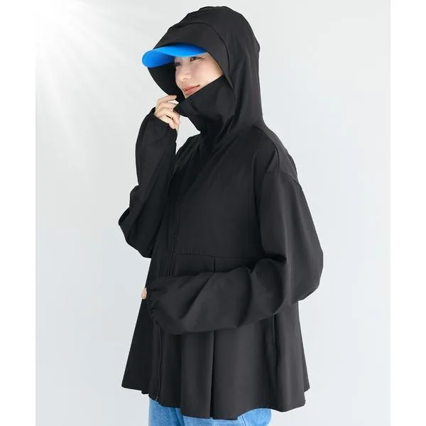 パーカー uvカット UVカットタックぺプラムパーカー レディース
