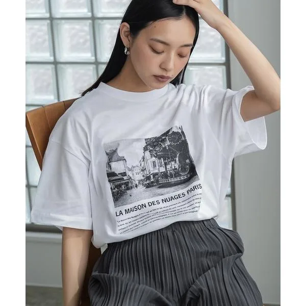 tシャツ 半袖 半袖シティスケープフォトプリントTシャツ レディース