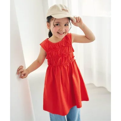 ワンピース シャーリングリボンカットワンピース キッズ 子供服 女の子
