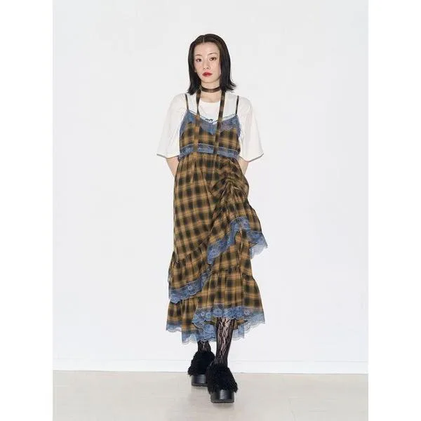 ワンピース レースドッキングアシメヘムキャミワンピース 夏服 デート服