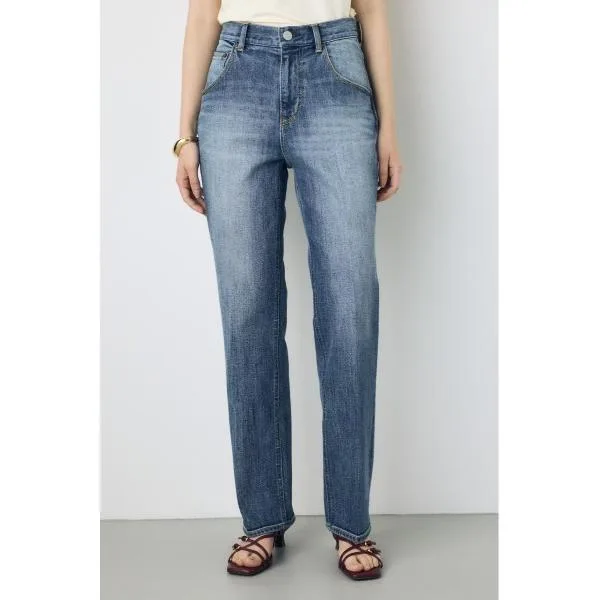 Jeans Denim Denim Pants "Images available by size and height" AZUL DENIM Center press straight denim, body coverage, beautiful legs, slender appearance, long legs, ladies