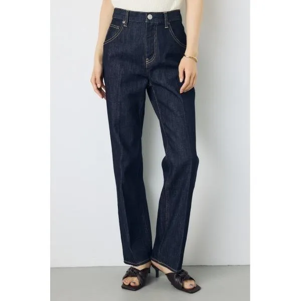 ジーンズ デニム デニムパンツ 「身長/骨格別着用画像あり」「WEB限定」AZUL DENIM センタープレスストレートデニム ショート丈 美脚 足長 体系カバー