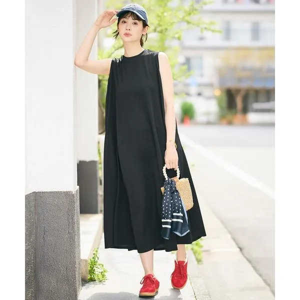 ワンピース 夏 「西山茉希様着用」ライトエンボス マキシ丈ノースリーブワンピース