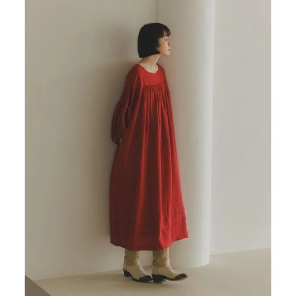 ワンピース 「natural by clip」リネンフリルボリュームスリーブワンピース