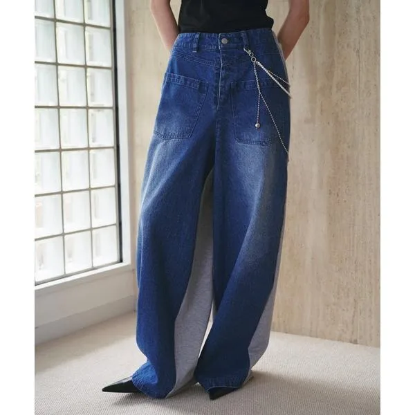 ジーンズ デニム デニムパンツ Denim docking sweatpants/バックスウェットデニムパンツ レディース