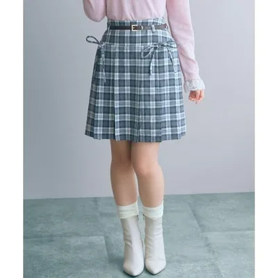 スカート 夏 「大きいサイズ」チェック柄プリーツショート丈スカート(ベルト付) marun