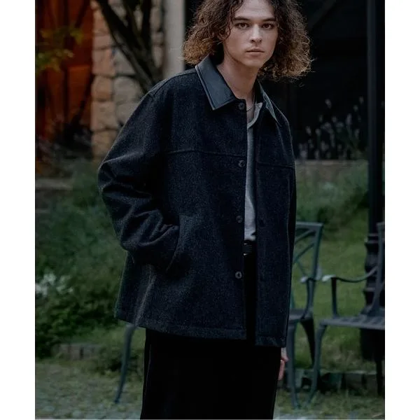 ブルゾン アウター Lamb leather car-coat/ラムレザーカラーカーコート メンズ