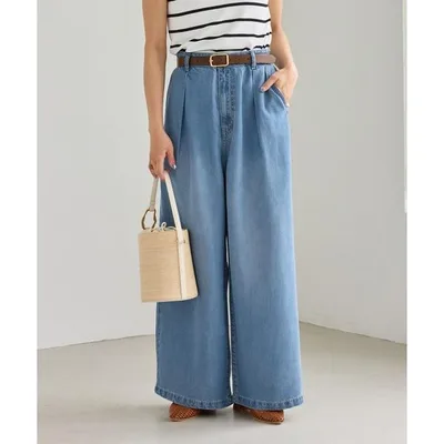 ワイドパンツ ジーンズ デニム デニムパンツ さらっとライトオンスワイドデニムパンツ レディース