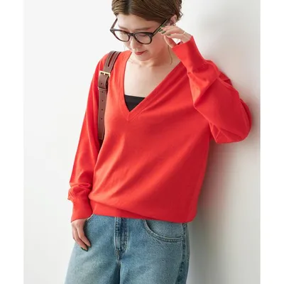 เสื้อสเวตเตอร์ถัก "ซักมือ" 18G เสื้อถักคอวีผู้หญิง