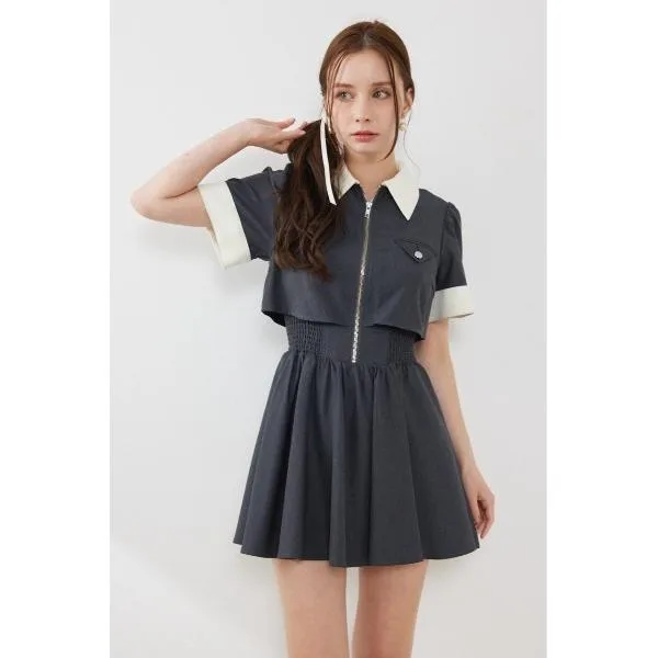 ワンピース 半袖 「再入荷」バストディティールフレアミニワンピース 秋服