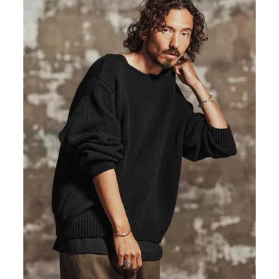 Sweater knit mn3270- Boat neck loosely knit cotton knit men's
