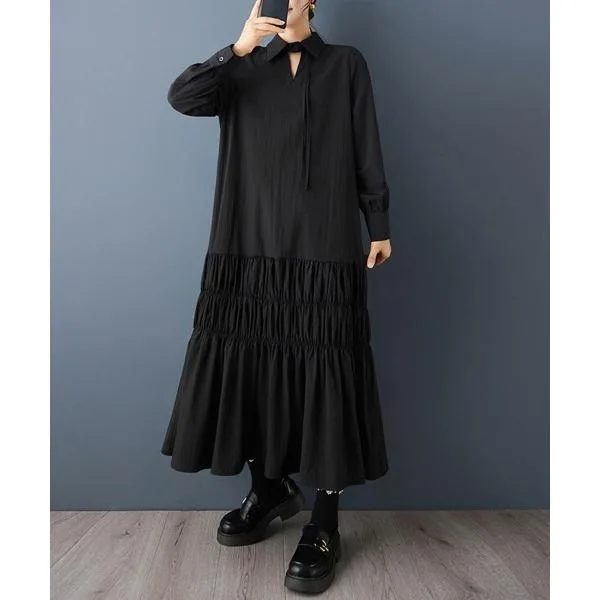 ワンピース ティアード×ハイネックワンピース