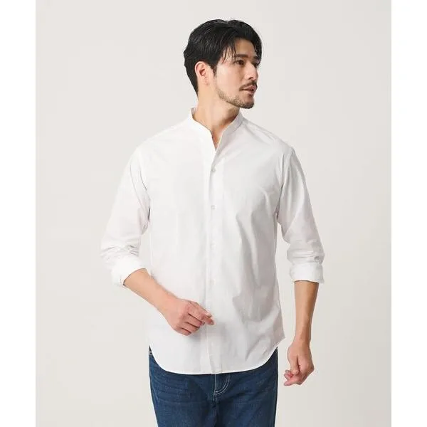 シャツ 「WEB限定 WARDROBE SMART」コットン バンドカラー スキッパー シャツ メンズ