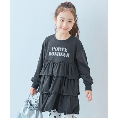ワンピース えらべるロゴデザイン ティアード チュニック 長袖ワンピース キッズ 子供服 女の子