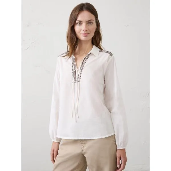 ブラウス シャツ BANANA REPUBLIC FACTORY STORE エンブロイダリーフロントタイ トップス レディース
