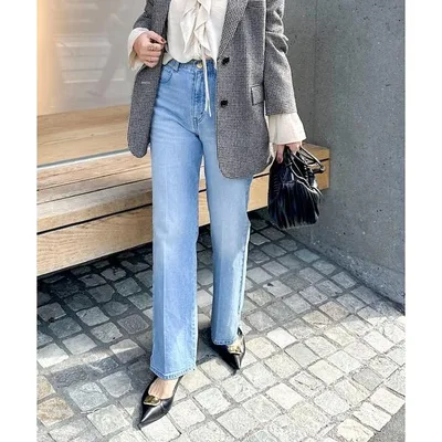 ジーンズ デニム デニムパンツ 「5サイズ展開」「RM denim」センタープレス裾デザインデニム レディース