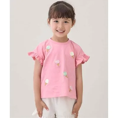 tシャツ 「接触冷感」袖フリル刺しゅう半袖Tシャツ キッズ 子供服 女の子