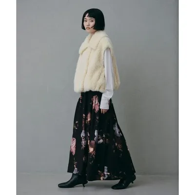 ロング スカート 「EMMEL REFINES」EM キリカエギャザー プリント フレアスカート