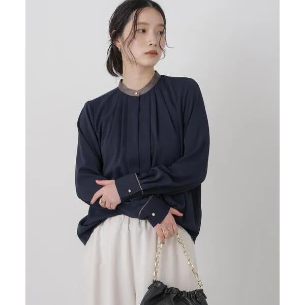 Blouse Shirt Stand-by Collar Tuck Blouse Women's