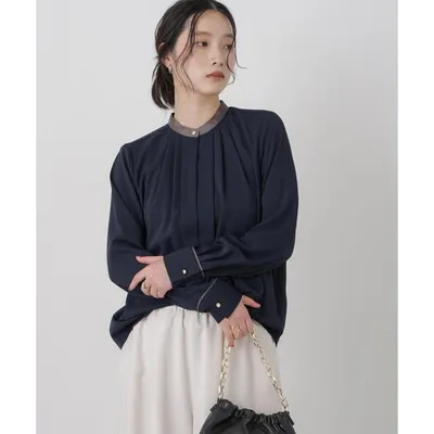 Blouse Shirt Stand-by Collar Tuck Blouse Women's