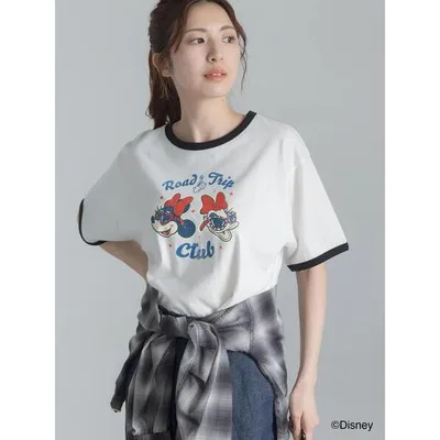 tシャツ 半袖 「Disney」MICKEY&FRIENDS/リンガーTシャツ レディース