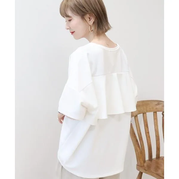 tシャツ 半袖 「WEB限定」バックフリル半袖プルオーバー レディース