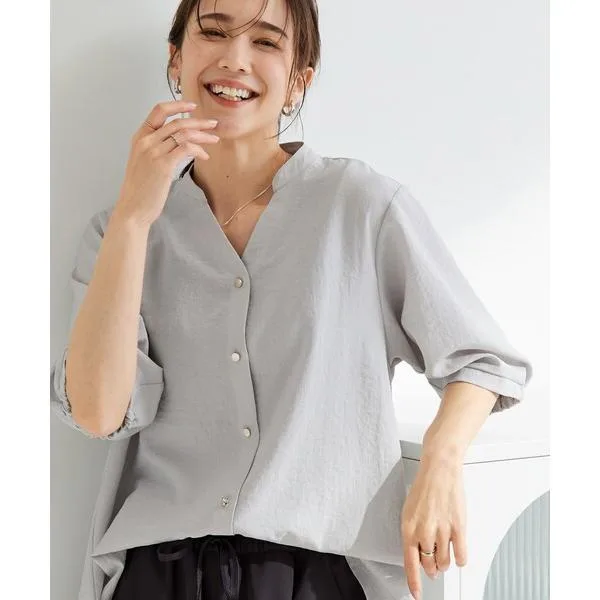 Blouse Shirt "S-LL/Machine Washable" Gold Button Accented Half Sleeve Skipper Blouse Women's