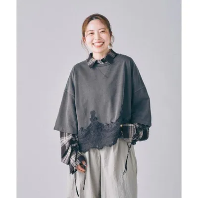tシャツ 半袖 レースドッキングミニ裏毛6分袖 840068 レディース