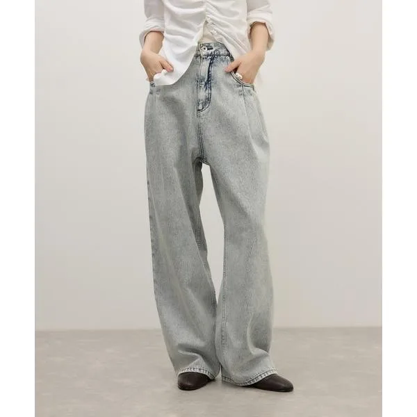 ワイドパンツ ジーンズ デニム デニムパンツ 「WEB限定」ポケットタックセミワイドデニム レディース