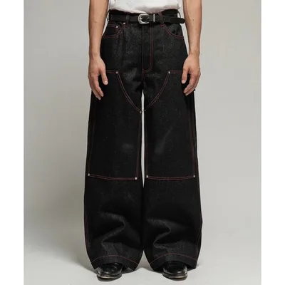 ワイドパンツ ジーンズ Wide straight double knee denim / ワイドストレートダブルニーデニム メンズ レディース