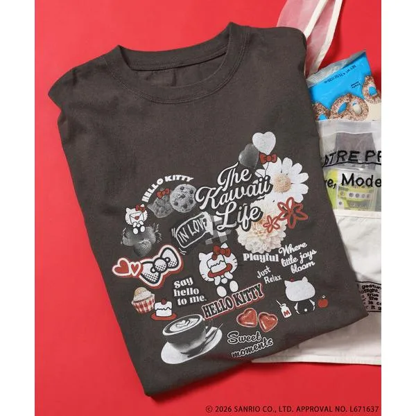 tシャツ 半袖 SANRIO/サンリオ 'HELLO KITTY' コラージュ プリントTシャツ レディース
