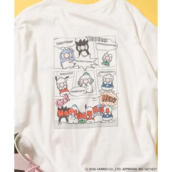 tシャツ 半袖 SANRIO/サンリオ ”HAPIDANBUI” 目隠しコミック柄 プリントTシャツ/ハピダンブイ レディース