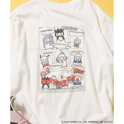 tシャツ 半袖 SANRIO/サンリオ ”HAPIDANBUI” 目隠しコミック柄 プリントTシャツ/ハピダンブイ レディース