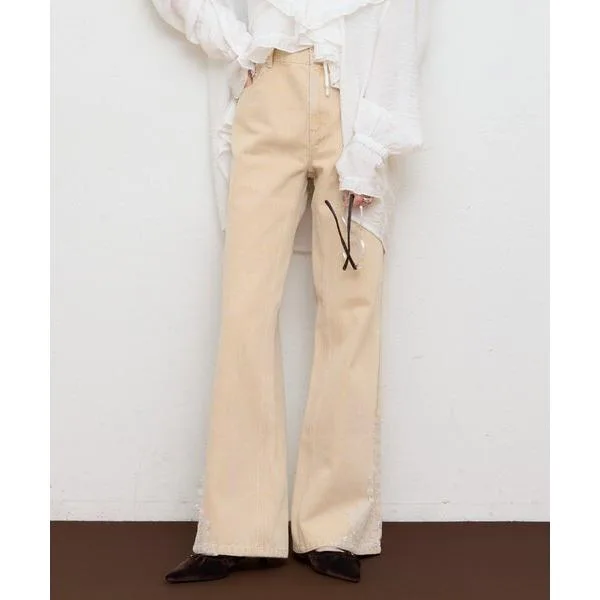 ジーンズ デニム デニムパンツ 裾レースフレアデニム レディース