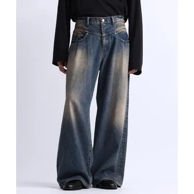ワイドパンツ ジーンズ WEST SWITCHING SEMI-FLARE DENIM PANTS/ウエスト切り替え/セミフレアデニムパンツ メンズ