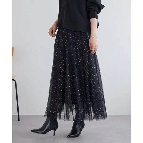 ロング スカート ドットチュールロングスカート