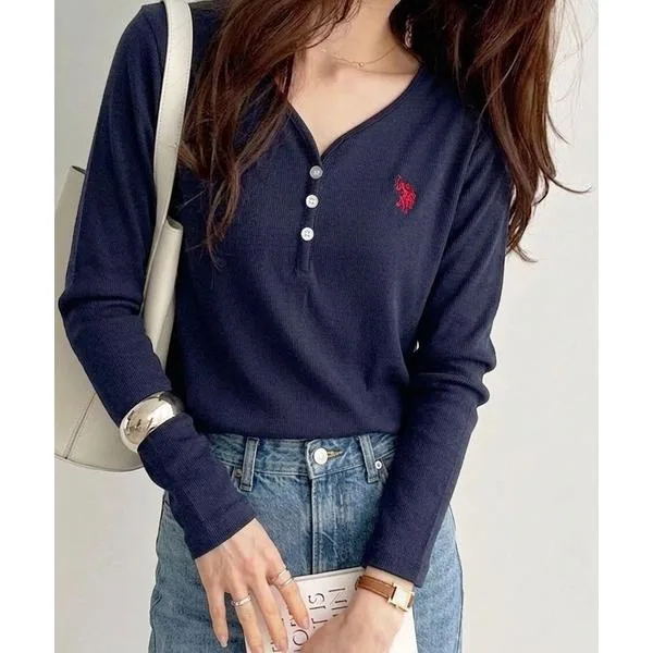 tシャツ GeeRA別注「U.S. POLO ASSN.」細見え!Vネックヘンリーリブカットソー レディース