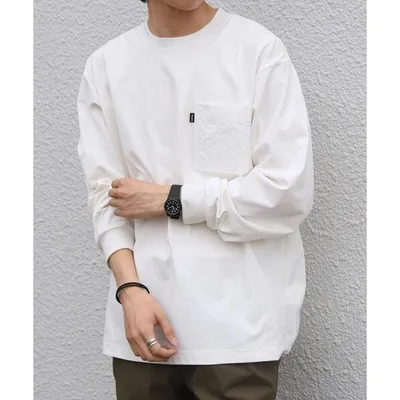 tシャツ 「WEB限定」「洗濯機可能」リラックス ナイロンポケット クルーネック Tシャツ(ロンT) メンズ