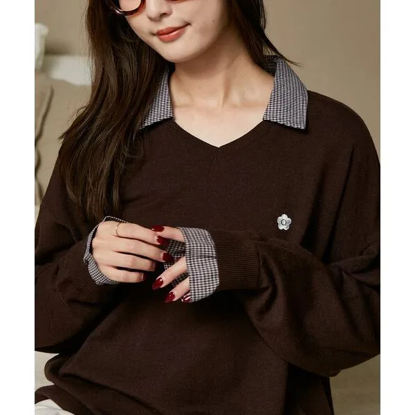 ニット セーター マリークワント mary quant MARY QUANT × PUBLUX/マリークワント 別注 チェック シャツ レイヤード風 スキッパー ロングスリーブ ニット…