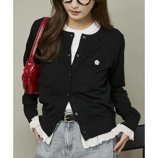 カーディガン マリークワント mary quant MARY QUANT × PUBLUX/マリークワント 別注 レース ドッキング ワンポイント ニット カーディガン 限定展開